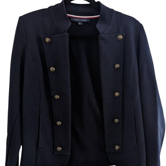 TOMMY HILFIGER | Navy Blue Military Band Open Ponte Blazer - Picture 6 of 7
